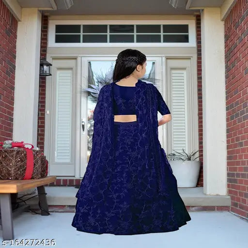 Embroidered net Lehenga Choli by Femisha Creation, semi-stitched, free size (3-15 years)