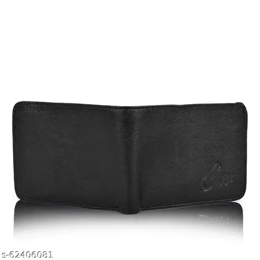 Black PU Felice wallet, sleek and unique men's accessory with 3 compartments, free size (10cm x 2cm), Indian-made