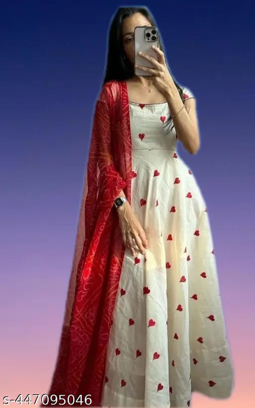 Red hert embroidery Georgette flared kurti, short sleeves, printed net, women's sizes S-XXL