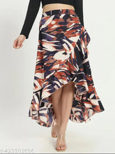 Abstract print midi skirt, crepe fabric, pleated A-line silhouette. Elegant style, printed net pattern, versatile fit for casual or special occasions. Indian-made