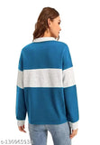 Blue colorblocked cotton blend women's full sleeve t-shirt, soft and vibrant, especially designed for comfort