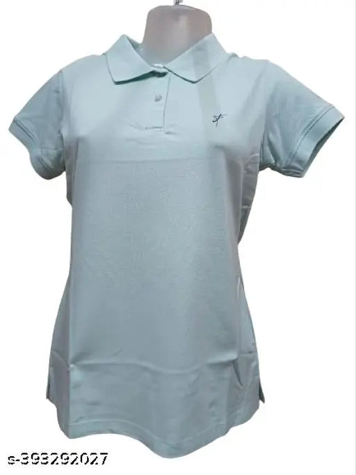 Matte blue polo neck t-shirt for women, high-quality cotton, contemporary style