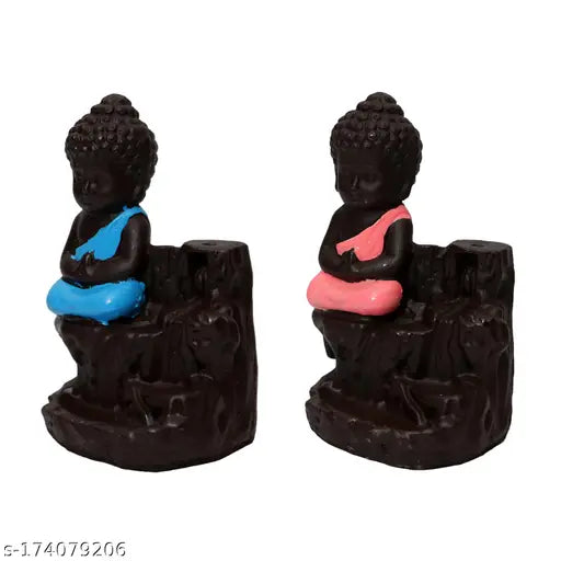 Resin handcrafted Meditating Monk Buddha Backflow Combo, featuring 3-step smoke fountain effect and includes 20 backflow cones