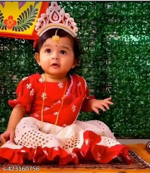 Rayon lehenga Hakoba with cotton dupatta, abstract printed design and short sleeves for infants