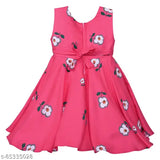 Silver Kraft pink cotton frock dress for girls, sleeveless, printed net design. Spruce up baby's wardrobe (India)
