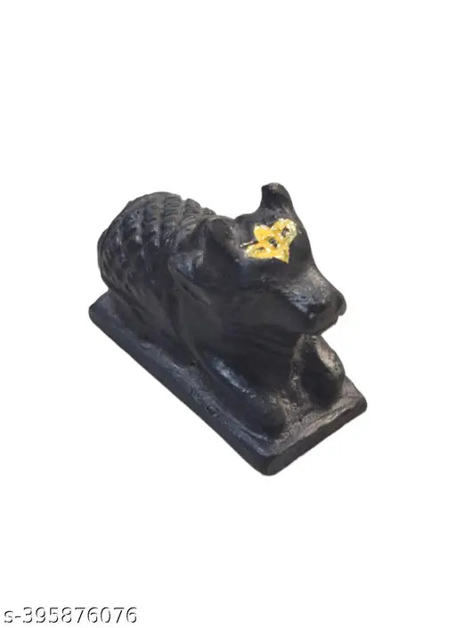 Black marble Shiva Nandi with painted tilak, handcrafted artifact for daily pooja at home or office, dimensions: 4.5cm x 4cm x 2cm