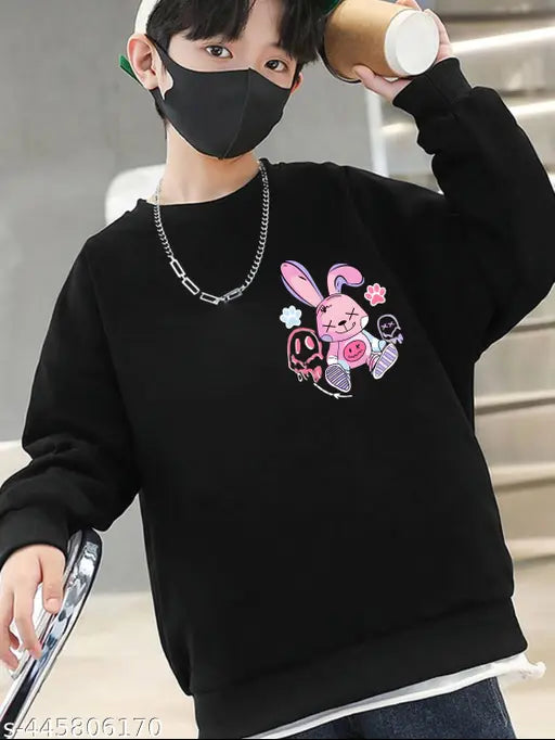 Kids fleece round neck printed sweatshirt, viscose fabric, long sleeves, multi-size availability