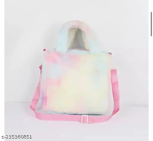 Synthetic Unicorn Fur Sling Bag, Cross Body Fashion for Kids/Girls, 2 Compartments, Textured Net, Made in India