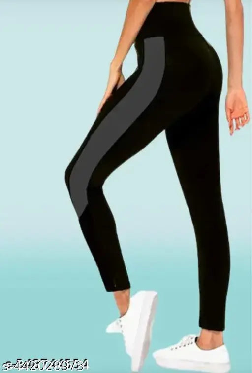 Stretchable striped sports jeggings, high-quality fabric, breathable & moisture-wicking, ideal for active women's workouts, size 2834 inch, made in India