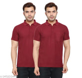 Maroon polycotton men's polo t-shirt combo pack of 2, half sleeve with pocket, regular fit, suitable for various occasions and sizes including medium (M), large (L), extra-large (XL) and plus sizes (2XL, 3XL), made in India
