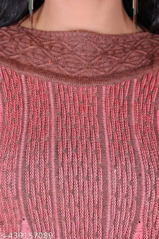 Wool striped winter kurti, soft, warm, eco-friendly, vibrant colors, intricate detailing, free size (Bust: 42in, Length: 43in), India