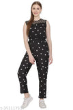 Stylish crepe sleeveless printed jumpsuit, trending fashion on mannequin (Size N: Bust 34in, Length 52in, Waist 26in; Made in India)
