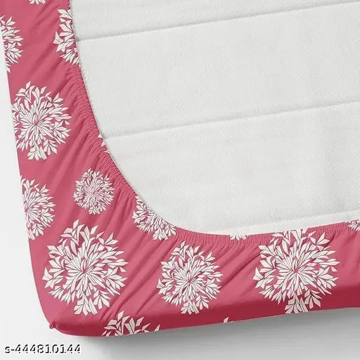 Pink multi-colored, breathable Glace cotton fitted king-size bedsheet with 2 pillow covers, ideal for 4-8 inch mattresses. Soft, wrinkle-free, and easy to wash at home