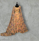 Georgette print three-quarter sleeve Trandy Haldi Chandan Design Kurti on model, Indian ethnic fashion for women's wardrobe