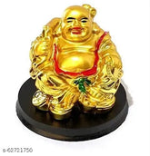Handcrafted resin Laughing Buddha figure for Feng Shui, gold-toned, 7cm tall