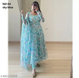 New flared Georggatte gown, Indian print Georgette dress with dupatta, women's fashion by Bajarangi Fashion