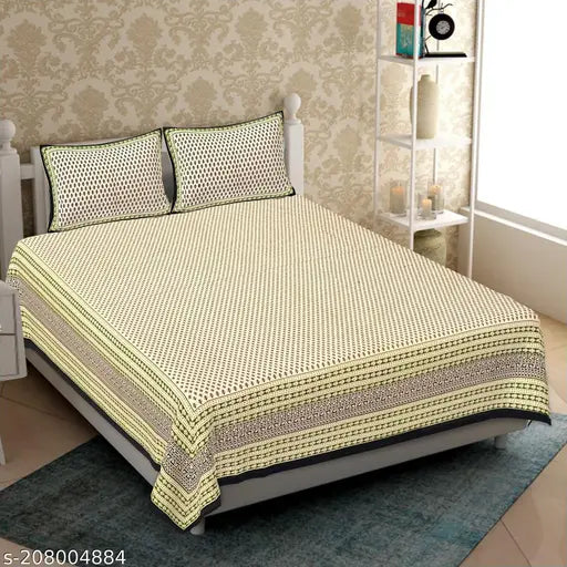 Rajasthani Prints 100% cotton king size double bed sheet, geometric design, 240 thread count, color fade resistant, shrinkage resistant, 90 x 108 inches, 2 pillow covers, lightweight, easy to wash at home. Indian handmade artisan work