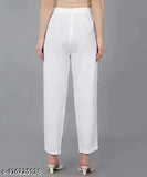 White cotton straight-fit trousers, Seema Textiles brand, two pockets, trendy chino style, best for all seasons