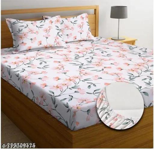 L.A collection premium cotton elastic king size fitted bedsheets with 2 pillow covers, double bed, supersoft 210TC, 72x78+10 inches