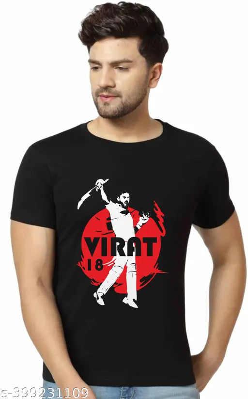Black cotton regular fit Virat Kohli t-shirt, 100% cotton, Indian origin