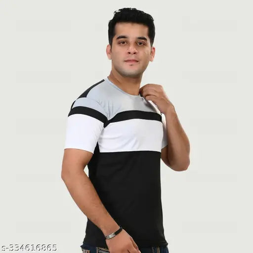 Stretchable Lycra colorblocked sport t-shirt for men, ideal for fitness activities