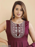 Maroon rayon kurta set with sharara and dupatta: women's A-line sleveless kurti, sharara, and dupatta for festive, daily, or casual wear. Rayon fabric, round neck, regular sleeves, single piece, fits all occasions. Made in India