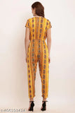 Printed rayon jumpsuit for women and girls, featuring short sleeves and colorful print. Available in sizes S, M, and L
