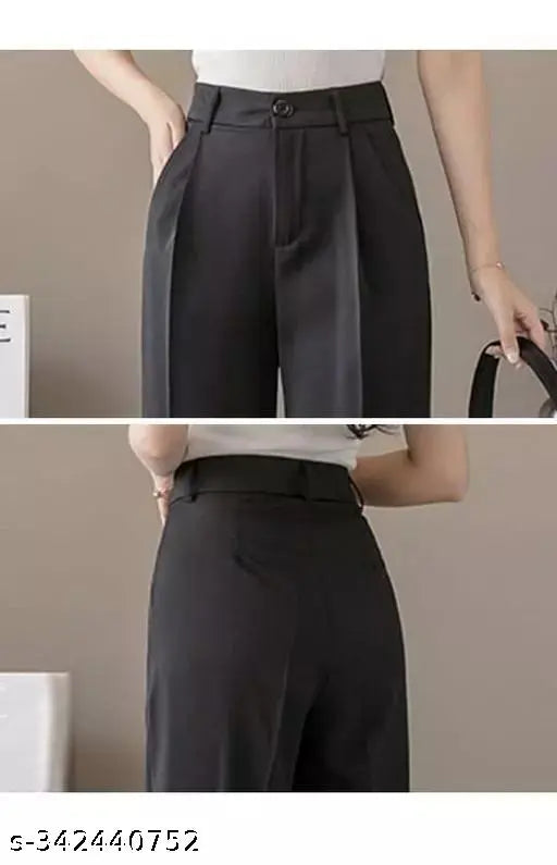 Cotton Lycra Anara Fashion high waist trousers with pockets, women's solid pants with 2 pockets, perfect for casual wear (32/34in waist, 38in length)