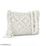 Handmade cotton macrame small shoulder bag for women, self-designed pattern, India origin