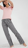 Cotton checkered women's pajama - maxi length, elegant design, India-made