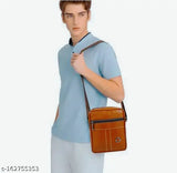 Beige faux leather sling bag, practical for travel and daily use, suitable for men and women