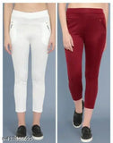 Maroon and White Lycra jeggings for women - stylish, comfortable workwear