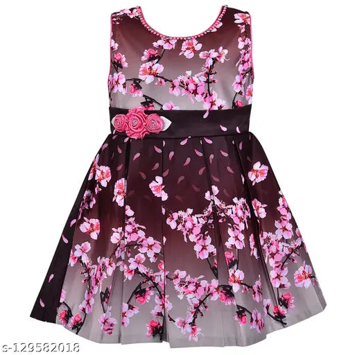 Silver Kraft girls' sleeveless purple satin frock dress on hanger, printed net design, 1-2 years size
