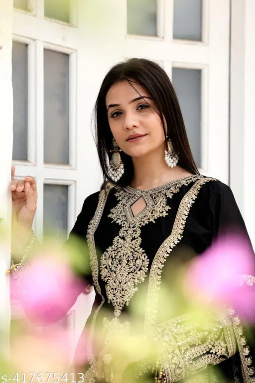 Budget-friendly printed net Chinnon silk suit with dupatta and pants for party wear, single size available