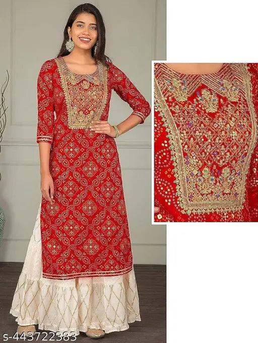 Rayon printed kurti set with skirt, new Marodi design in various sizes