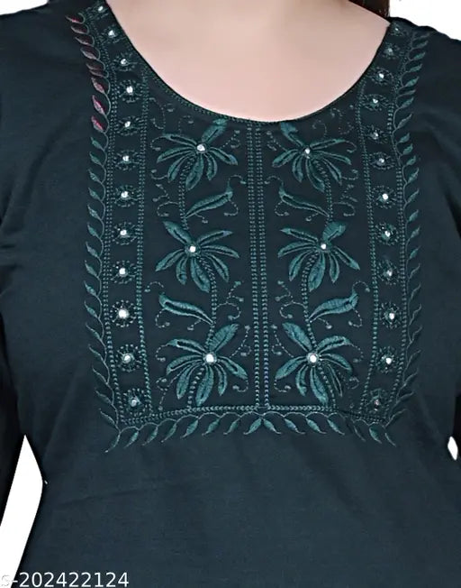 Red woolen embroidered A-Line kurti by Ojasvi, long sleeves, winter wear collection