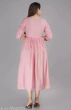 Pink Vicose Rayon gown with embroidered front panel, three-quarter sleeves, and side tassel, below knee length