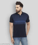 Multicolor and navy blue striped cotton blend half-sleeve summer t-shirts (XL, XXXL) for men