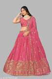 Georgette embellished Indian Lehenga-Choli set with embroidered details, free size (43in waist, 43in length), originating from India