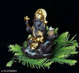 Brown and gold polyresin Ganesh idol smoke fountain with backflow, includes 10 cones for decorative festival gift