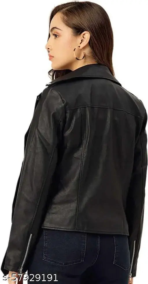 Faux leather full sleeve black jacket for women, comfortable and stylish PREEGO design