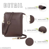 Brown PU sling cum mobile pouch, 3 compartments, stylish casual look, ideal for modern women