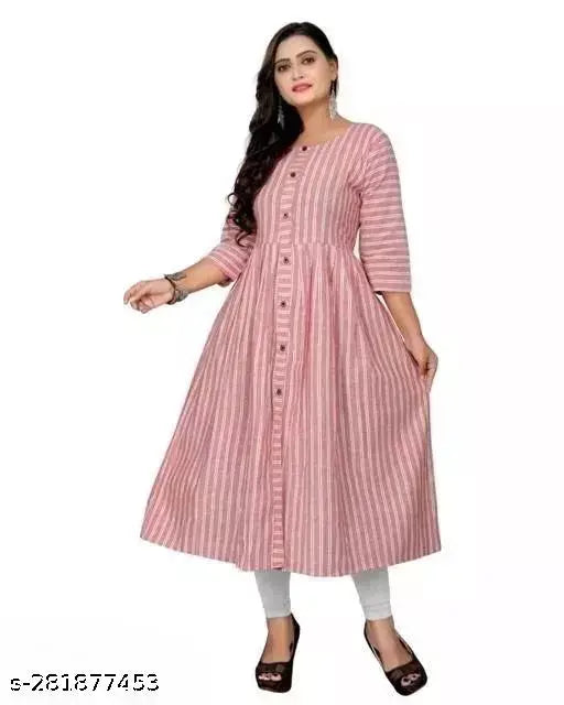 Striped cotton three-quarter sleeve kurta for women in multiple sizes. Women's printed straight kurta with 3/4 sleeves, casual wear