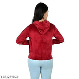 Maroon velvet girls' full sleeve winter sweatshirt & hoodie, cozy cold-weather wear with zipper and two lower front pockets
