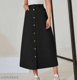 Black denim A-line maxi skirt, lightweight & breathable, durable, suitable for all body types, trendy denim skirt with multiple sizes available