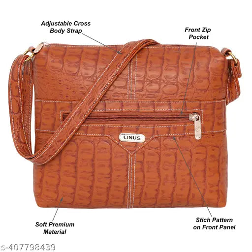 Faux leather checked sling bag for women and girls, features 4 compartments, free size (L:25in, W:20in, H:6in)