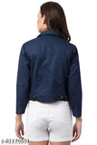 Solid denim women's long sleeve jacket from India