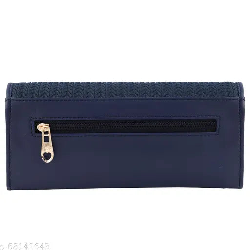Blue faux leather clutch handbag for women, features 5 compartments, free size (L:9in, W:22in), FLEXBAGS Collection - high-quality wallet for daily essentials storage