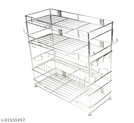 Stainless steel Gehwara kitchen utensil stand, 10" breadth, 26" height, 23" length, fits tight spaces, perfect for small kitchens