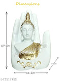 White resin Gautam Buddha statue for home decor, 17cm height approx., intricately handcrafted with beautiful detailing. Traditional Rajasthani art piece for living rooms or gifting